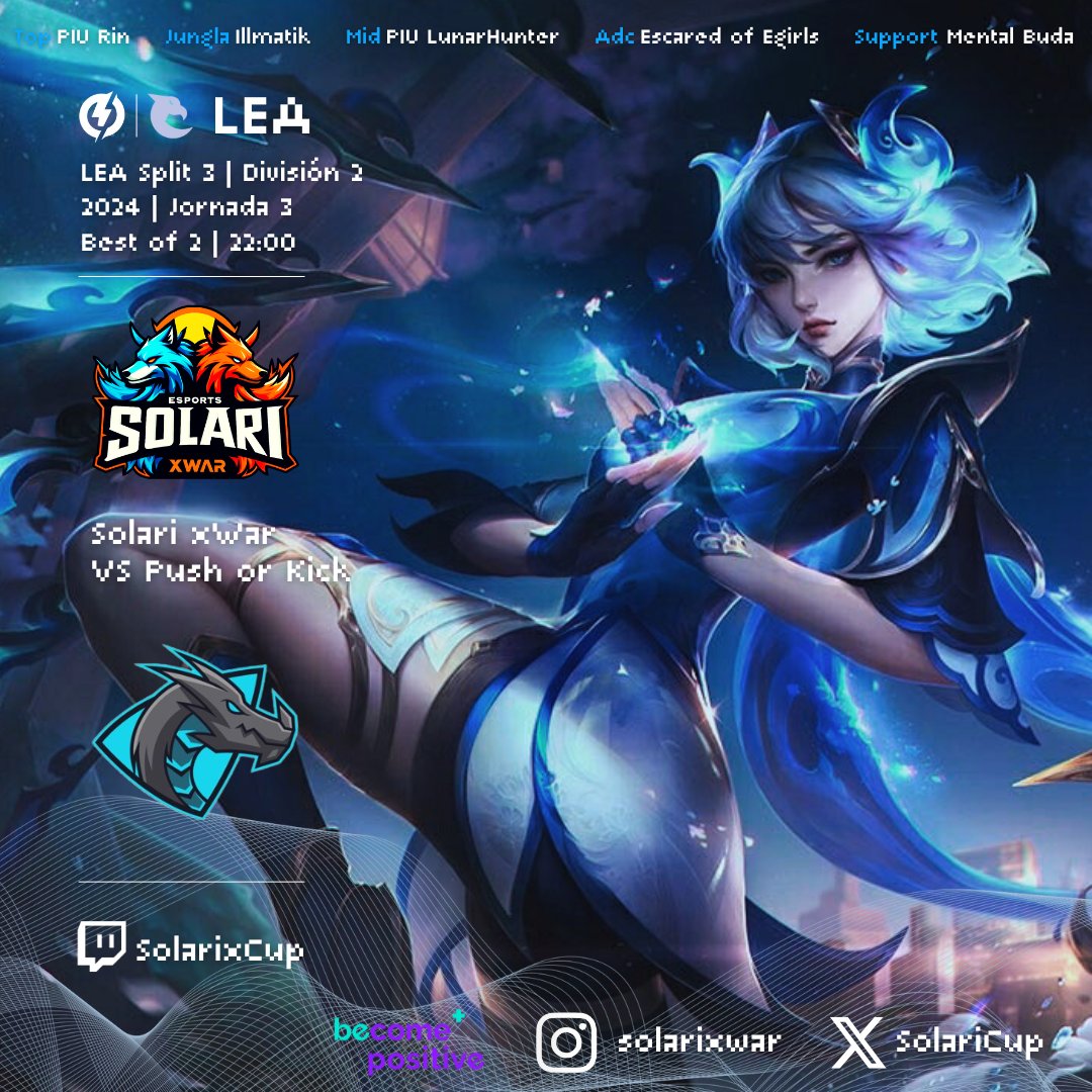 SolariCup's tweet image. 🧡 MATCH DAY 💙

⚔️ @SolariCup 🆚 @PushOrKick 
🕙 22:00 / BO2
📋 @LEAmateur_ 2° Div / Jornada 3

Partido muy importante para engancharnos arriba!