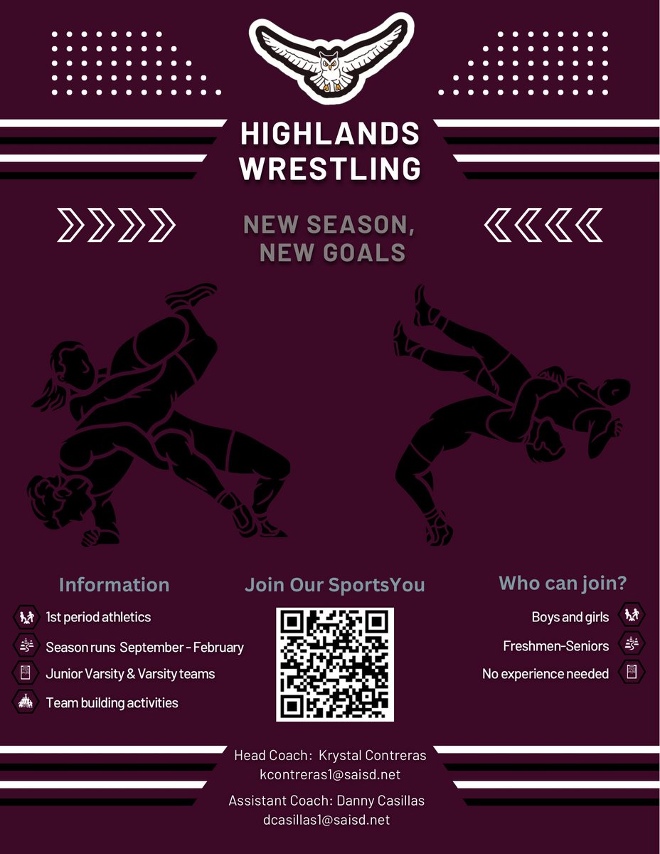 New Season, new goals, NEW OPPORTUNITY to join a great program! Check out our flyer for more information! <a href="/HHSOwlAthletics/">Highlands Athletics</a>  @SAISDHighlands