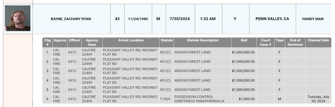#ParkFire wannabe #arsonist in Nevada County NorCal last night. The series of small fires aka #skipperfire. A shame he didn't go up with the vegetation.