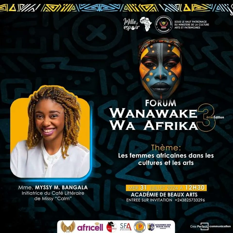 miss_bgl's tweet photo. Le compte à rebours à commencé ! 
31 juillet 2024 RDV à l'académie des beaux-arts pour la 3ème édition du Forum WANAWAKE WA AFRIKA sous le thème : Les femmes africaines dans les cultures et les arts" 
KARIBU!!! #boyeyimalamu🤝#milleetunespoir 
#mwasiyamotuya 
#wanawakewaafrika https://t.co/OQ9jAoWBkA