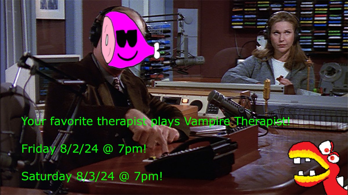 aribabble's tweet photo. Hi little hams. I'm doing this thing where I, a therapist, stream Vampire Therapists on 8/2 and 8/3 a@ 7pm ET. I'm gonna see if I can't help some vampires with some CBT or something. https://t.co/iIpERtH86b #littlehams #vampiretherapist #madskills #spamthatham https://t.co/TRaHg1ubdN