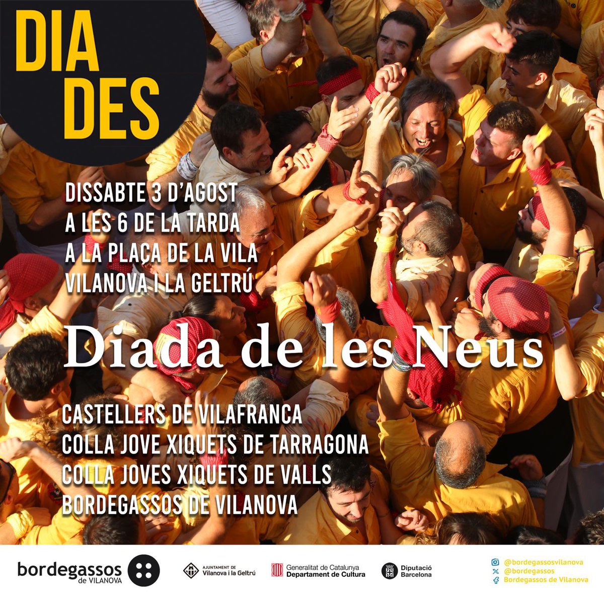 🟡 Aquest dissabte és el gran dia! La Diada de les Neus

🌿Vilanova i la Geltrú,  ens trobem a les 18h a la plaça de la Vila

#SomBordegassos #DeVilanova