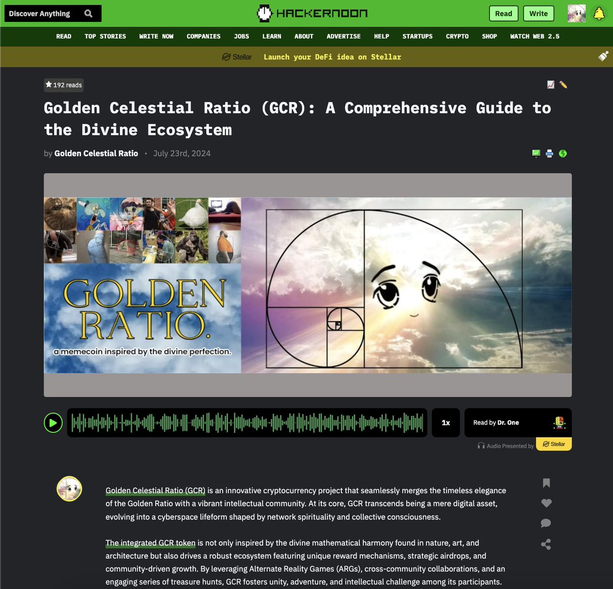Golden Celestial Ratio (GCR): A Comprehensive Guide to the Divine Ecosystem on <a href="/HackerNoon/">HackerNoon | Learn Any Technology</a> 🌟🐂

The $GCR token is not only inspired by the divine mathematical harmony found in nature, art, and architecture but also drives a robust ecosystem featuring unique reward mechanisms,