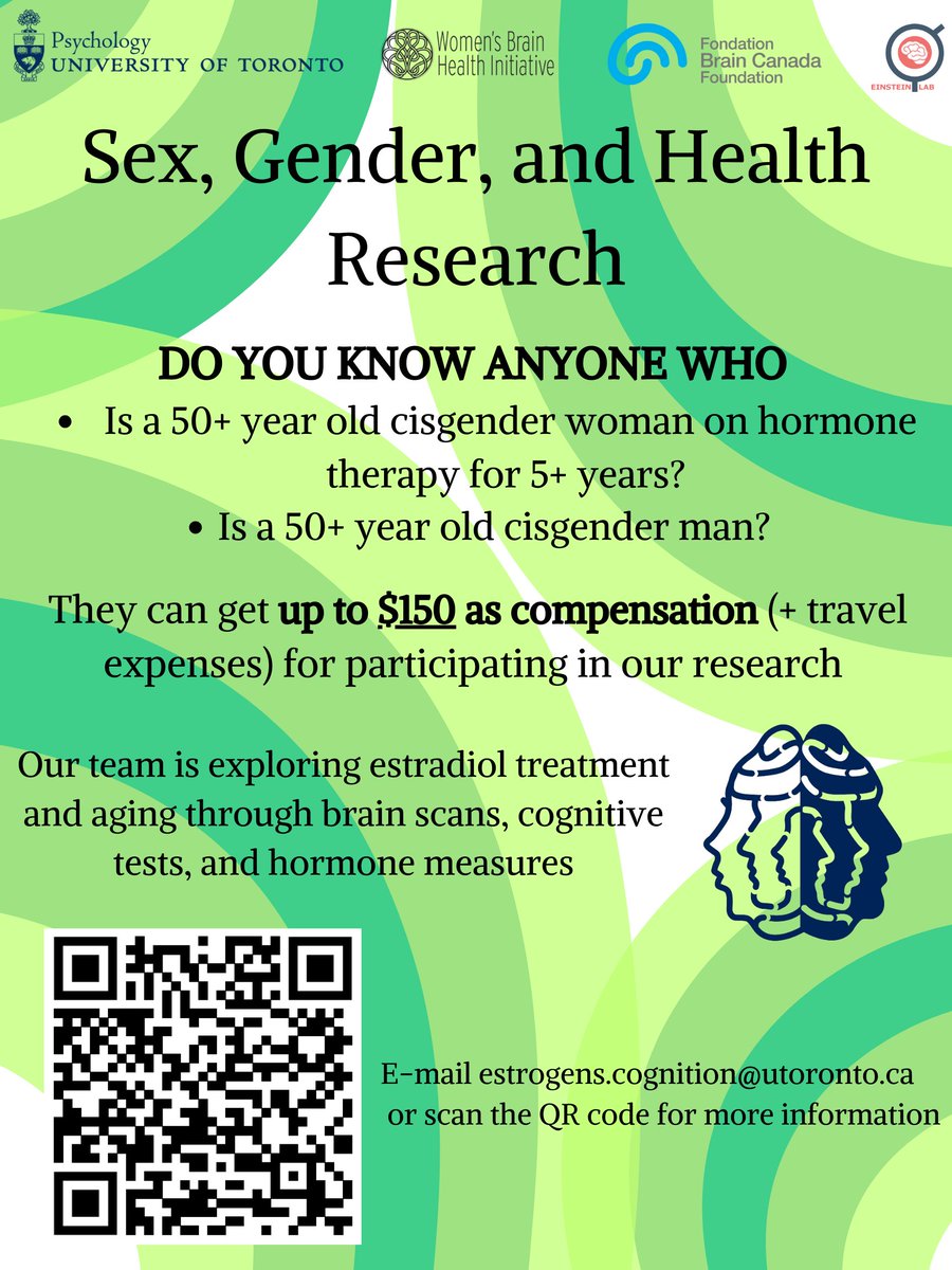 We’re interested in how sex-related hormones, and stress-related hormones influence brain regions involved in memory and attention.
Sign up and more information in the link below:
tinyurl.com/jacn3x8v
#BrainHealth #Aging #CognitiveNeuroscience