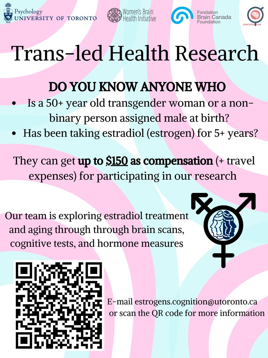 We’re interested in how sex-related hormones, and stress-related hormones influence brain regions involved in memory and attention.
Sign up and more information in the link below:
tinyurl.com/4vvcb4e8
#TransHealth #TransgenderResearch #GenderAffirmingCare #HormoneTherapy