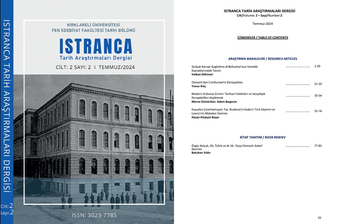Istranca Tarih Araştırmaları Dergisinin yeni sayısı bugün itibariyle yayınlandı. Derginin yeni sayısını okumak isteyenler için link: dergipark.org.tr/tr/pub/istad/i…