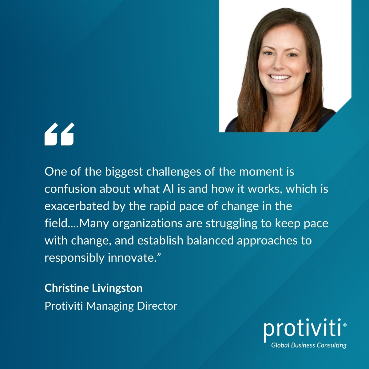 Protiviti's tweet image. What are the critical challenges impeding the growth of #EnterpriseAI today, according to Protiviti’s Christine Livingston? Find out in this interview with AiThority: ow.ly/upsc50SMC3L #Protiviti #TechnologyInsights