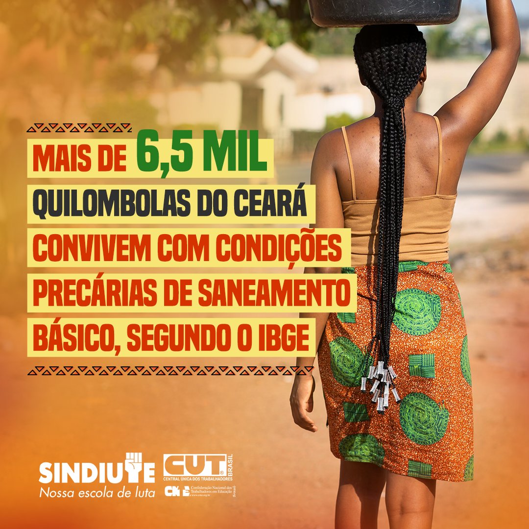 SindiuteFor's tweet photo. Mais de 6,5 mil #quilombolas no #Ceará enfrentam condições precárias de saneamento básico. O Censo 2022 revela que 27,2% dessa população carece de infraestrutura adequada para água, esgoto e coleta de lixo. É hora de mudar essa realidade e promover dignidade p/todos!

#Sindiute https://t.co/hGZFr8Sg8n