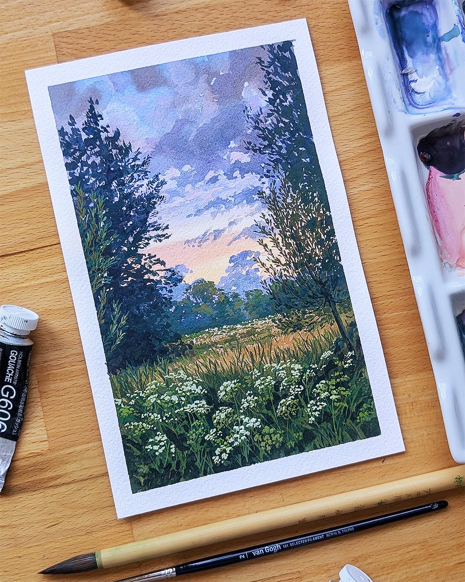 summertime sunset in gouache🌿💜✨