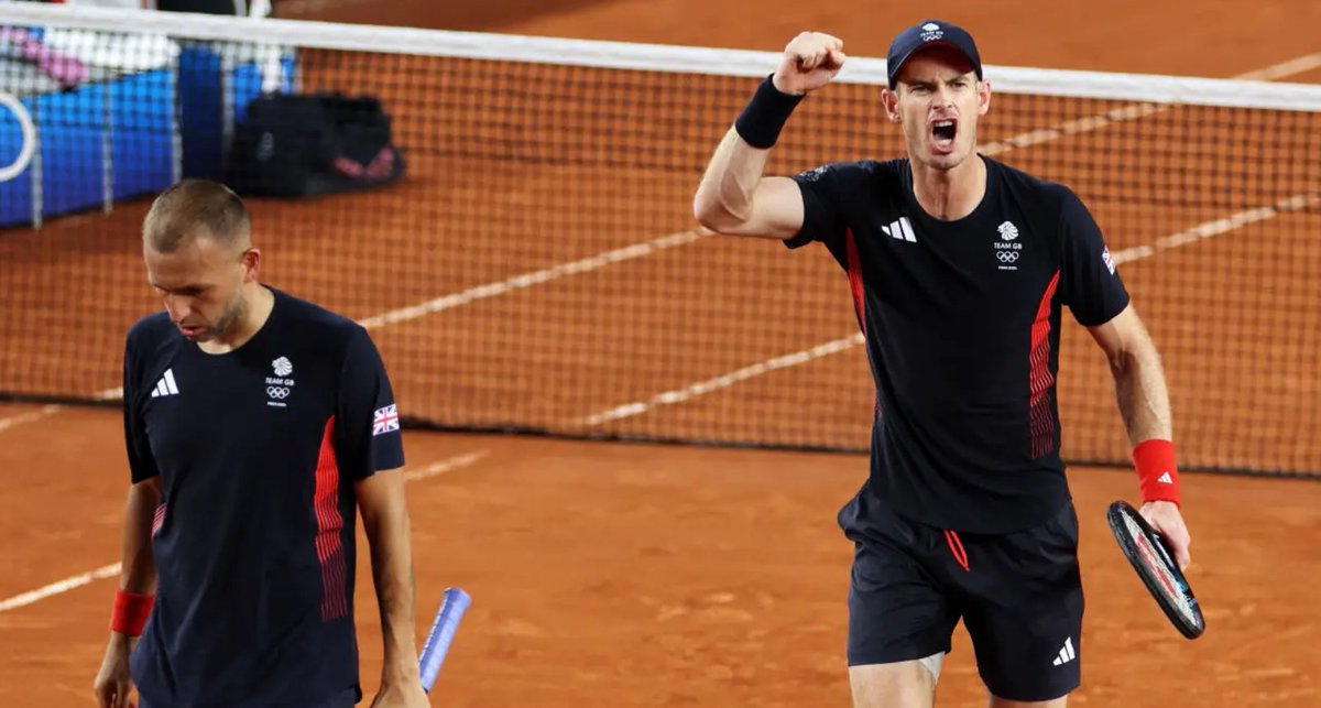 josemorgado's tweet photo. ANDY MURRAY'S CAREER CONTINUES.

He is into the Doubles QFs in #Paris2024 alongside Dan Evans after beating Sander Gille and Joren Vliegen 6-4, 6-7(8), [11-9], from 7-9 down in the match tiebreak. INCREDIBLE struff. 

That's a fantastic win against the 2023 RG finalists.