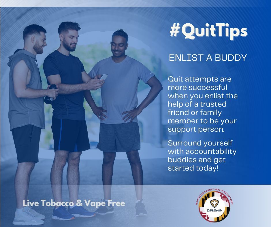 WorcesterHealth's tweet image. #QuitTips Get started on your tobacco and vaping quit journey today! Select a trusted friend or family member to be your accountability partner🤝
To sign-up for the Adult classes, visit buff.ly/3yvX08K or call 410-632-1100 ext. 1103