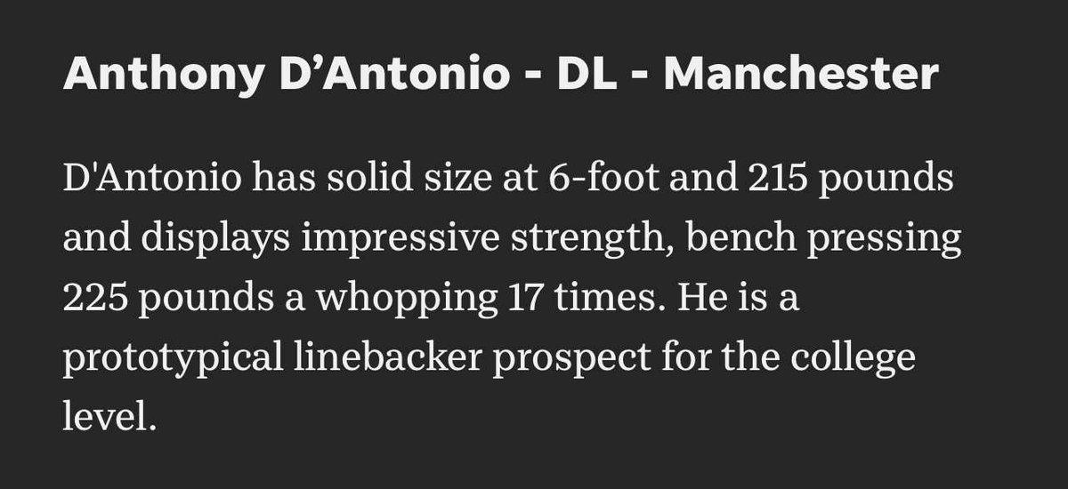Anthony D’Antonio (@anthonyd019) on Twitter photo Thank you to the Asbury Park Press for including me in the Shore’s Top 101 Football Returners!
<a href="/ManchesterTwpFB/">Manchester Twp. HS Football</a> Thank you to the Asbury Park Press for including me in the Shore’s Top 101 Football Returners!
<a href="/ManchesterTwpFB/">Manchester Twp. HS Football</a>