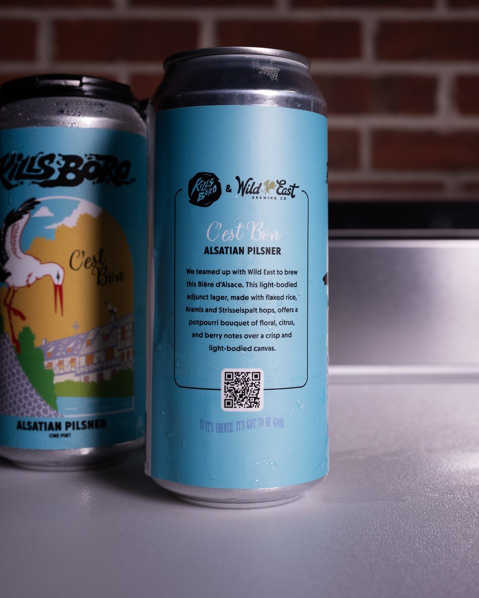 Kills Boro Brewing (@killsboro) on Twitter photo Trust us, c’est bon 🍻
“C'est Bon," Alsatian Pilsner
We teamed up with <a href="/wildeastbrewing/">Wild East Brewing Co.</a> to brew this Bière d'Alsace. This light-bodied adjunct lager, made with flaked rice, Aramis and Strisselspalt hops.
4.8% ABV Trust us, c’est bon 🍻
“C'est Bon," Alsatian Pilsner
We teamed up with <a href="/wildeastbrewing/">Wild East Brewing Co.</a> to brew this Bière d'Alsace. This light-bodied adjunct lager, made with flaked rice, Aramis and Strisselspalt hops.
4.8% ABV