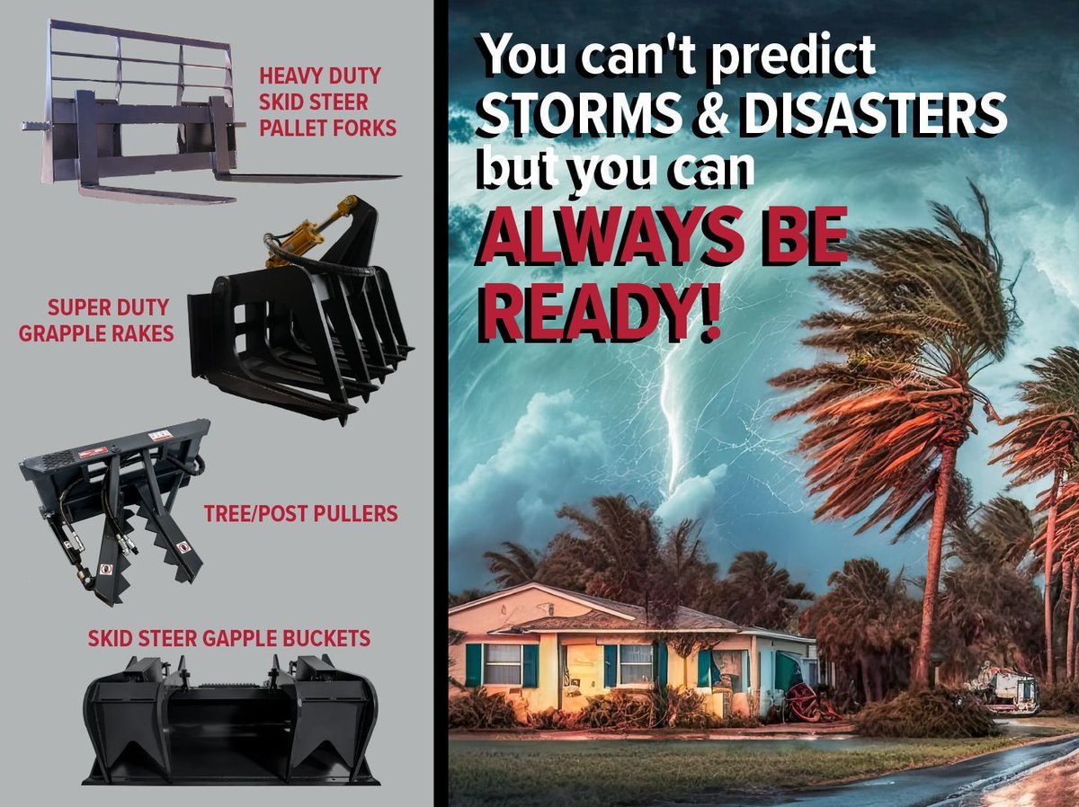 ArrowMHP's tweet photo. Equip your fleet with our reliable skid steer attachments like grapple rakes and buckets, heavy duty forks and frames, and tree pullers to ensure you're prepared for any cleanup challenge. Check out more here on our blog: https://t.co/9XgsNcdw4g https://t.co/L0WsduKYCS
