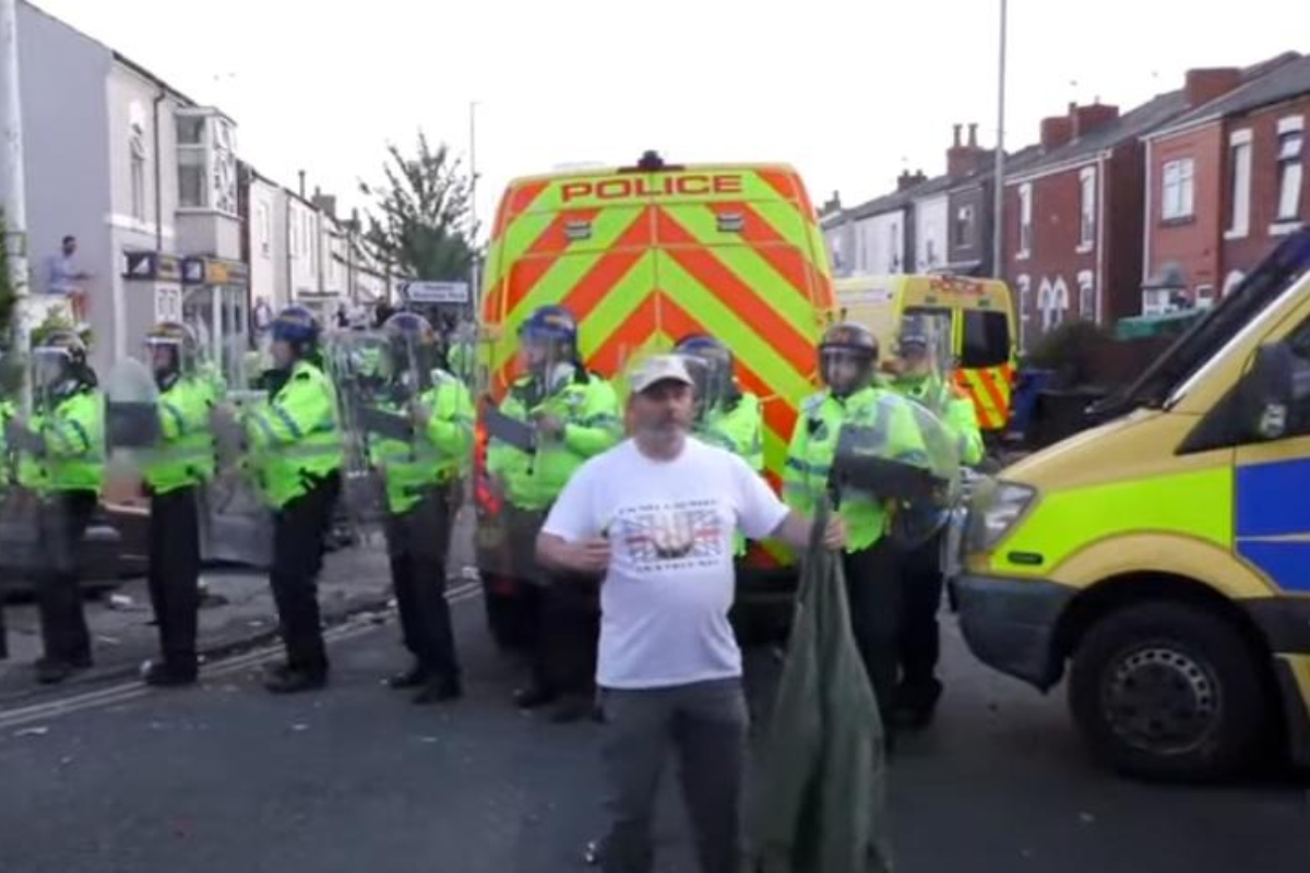 Fascist group Patriotic Alternative (PA) are one of the groups behind a protest which has turned violent in Southport this evening. David Miles (aka Jack The Nipper) from the West Midlands, is one of the PA activists to have travelled to Southport.
