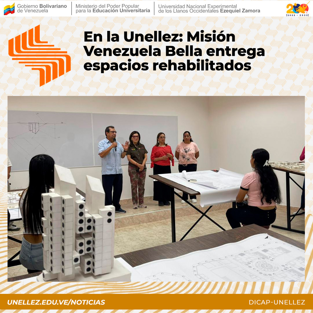Las autoridades recibieron en condiciones óptimas los Pabellones 9 y 13 totalmente recuperados, luego del reacondicionamiento de techos, pasillos centrales y aulas de clase para la enseñanza y aprendizaje de los estudiantes de la carrera de Arquitectura. unellez.edu.ve/noticias/index…