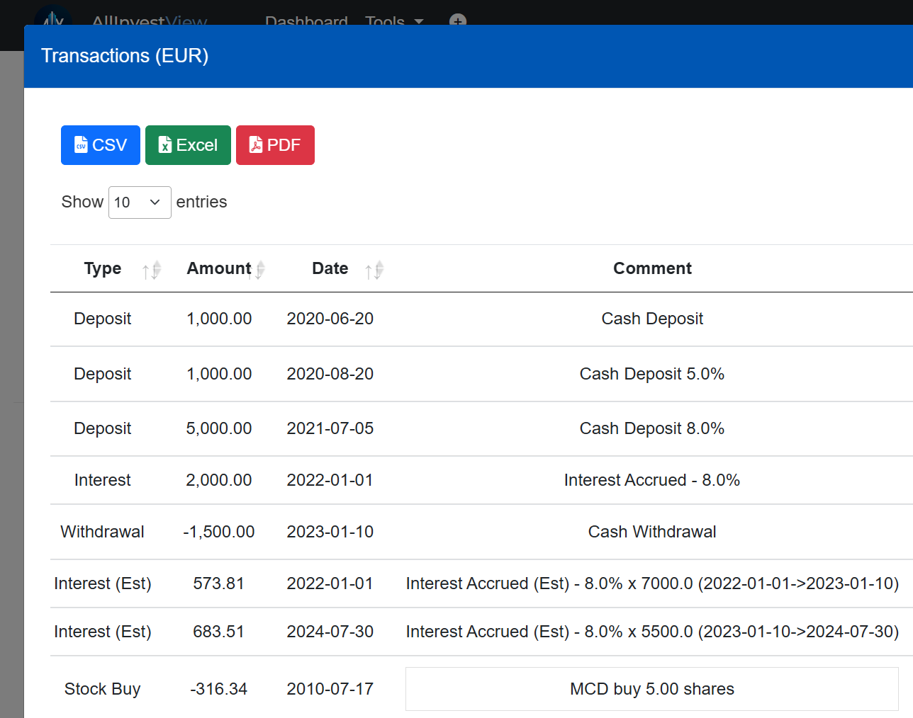 Cash Account Example