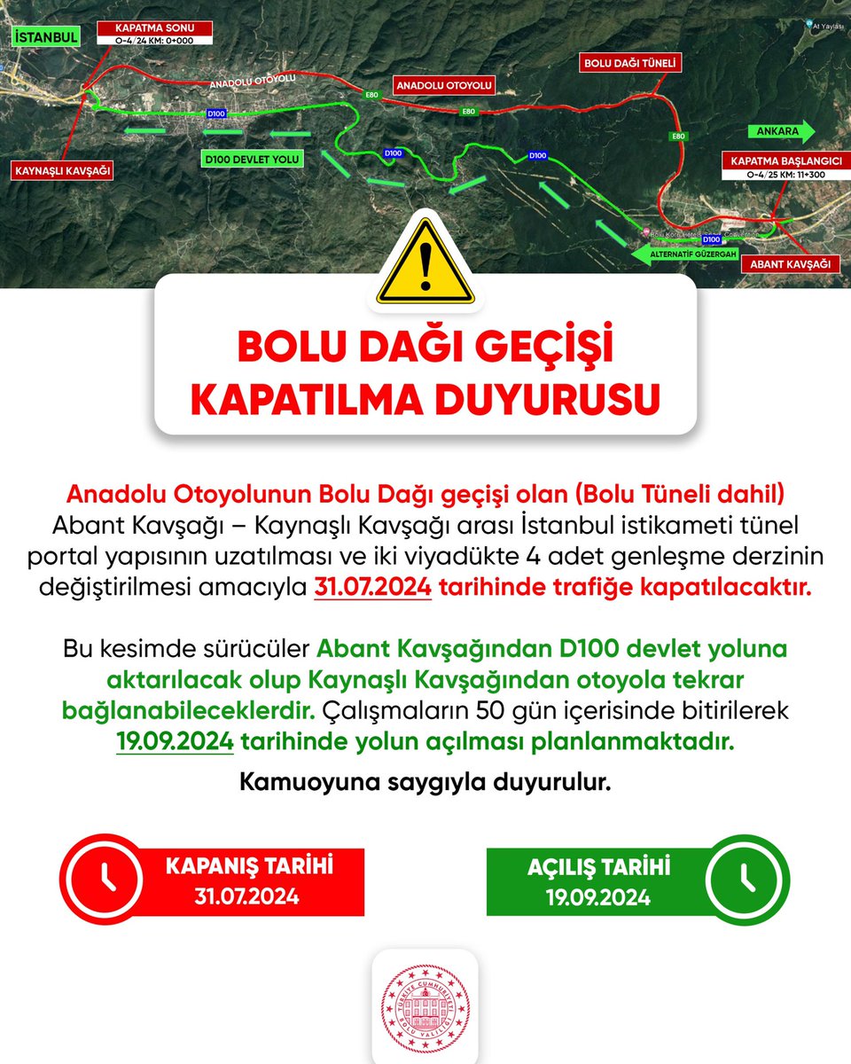 #Bolu Dağı Geçişi Kapatılma #Duyurusu 📢