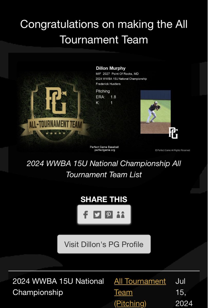 Dillon Murphy (@dillonmurph2027) on Twitter photo Thanks <a href="/PG_Scouting/">Perfect Game Scout</a> to being named all tournament team (pitching) for the WWBA National Championship. Had lots of fun playing in Georgia. <a href="/ACBeaver22/">Adam Beaver</a> <a href="/B_Raymond10/">Bill Raymond</a> <a href="/Roader_Hardball/">Brunswick Railroaders Baseball</a> <a href="/lokationnation/">Dustin Pease</a> Thanks <a href="/PG_Scouting/">Perfect Game Scout</a> to being named all tournament team (pitching) for the WWBA National Championship. Had lots of fun playing in Georgia. <a href="/ACBeaver22/">Adam Beaver</a> <a href="/B_Raymond10/">Bill Raymond</a> <a href="/Roader_Hardball/">Brunswick Railroaders Baseball</a> <a href="/lokationnation/">Dustin Pease</a>