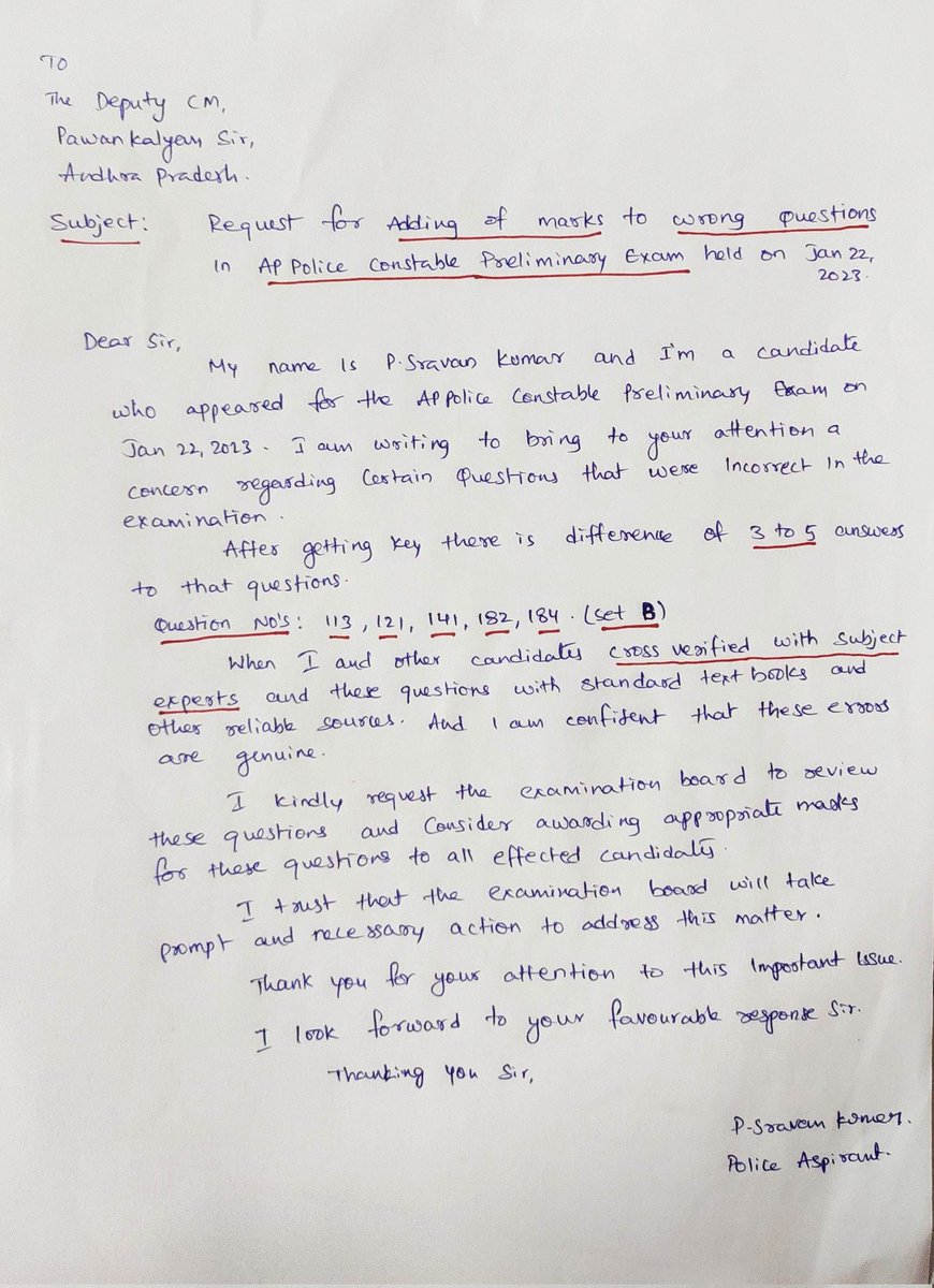 sravank22614938's tweet photo. Dear @PawanKalyan Sir, this is sravan and I'm police aspirant who appeared for AP constable exam held on Jan 22,2023. in final key there is difference of 3 to 5 answers sir. To this several candidates disqualified like me sir. There is no notification since 2018. Please sir 🙏 https://t.co/bHhUtsHdkR