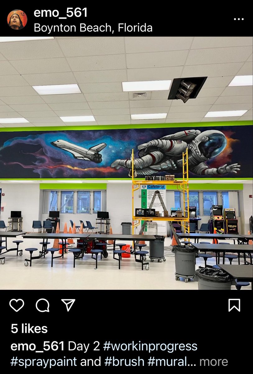 Day 2 is in the books of our new piece of art at Christa McAuliffe. Excited to see what Day 3 will bring. Stay tuned….
#mural #art #astronaut #challengerssoar