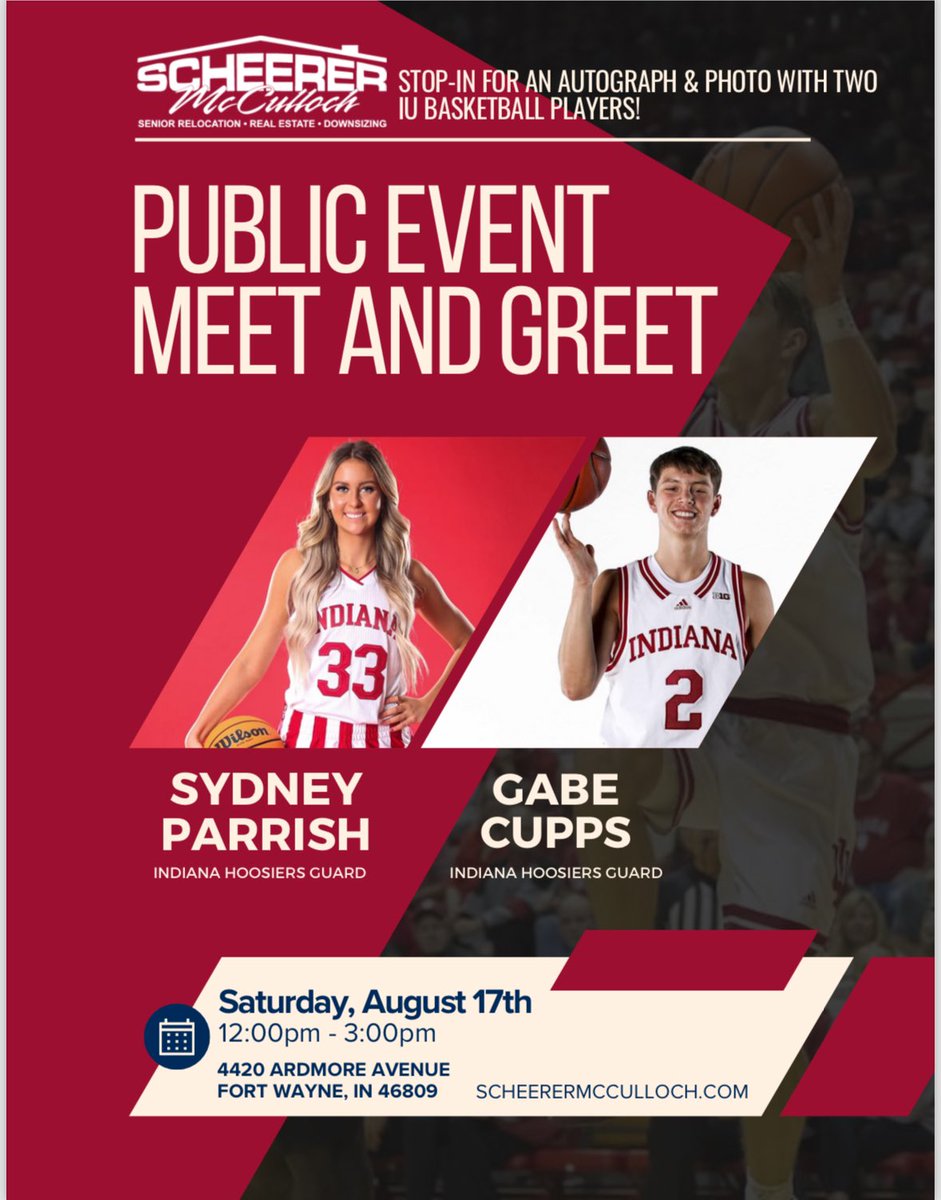Attention all Ft. Wayne area Hoosiers!  Come hang out with me and Sydney on August 17th from Noon-3pm. Pics, autographs and more!  See you there!