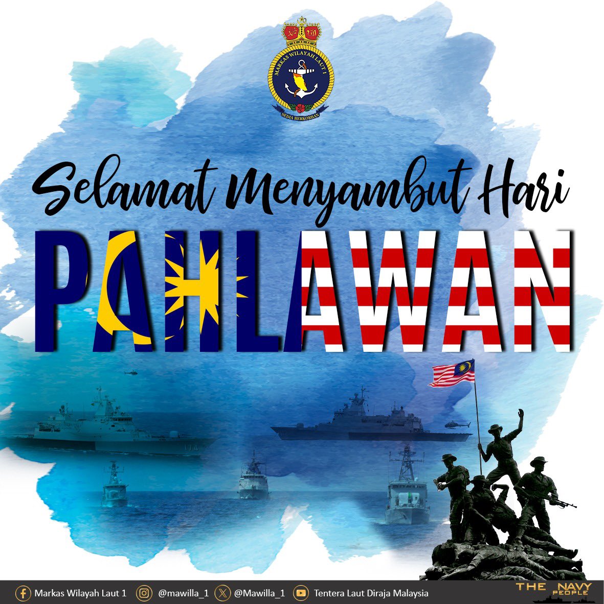Jasamu Dikenang.

Panglima Wilayah Laut 1 dan seluruh warga <a href="/Mawilla_1/">MAWILLA 1</a> mengucapkan Selamat Menyambut Hari Pahlawan 2024 buat semua perwira negara yang sanggup berkorban demi kesejahteraan negara tercinta.

<a href="/tldm_rasmi/">Royal Malaysian Navy</a>
<a href="/MPA_Barat/">HQ Western Fleet</a>

#BersatuBersediaBerjaya