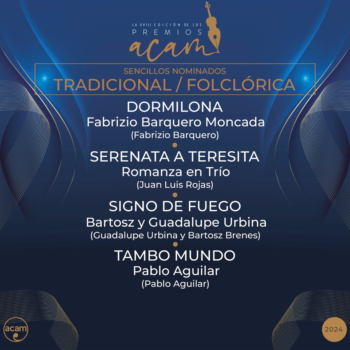 BARZO (@barzotico) on Twitter photo Agradecido por las 7 nominaciones recibidas en la VXIII Edición de los Premios <a href="/ACAMCostaRica/">ACAM Costa Rica</a>:
• PERSONA PRODUCTORA
• CANCIÓN DEL AÑO
• ELECTRÓNICA
• TRADICIONAL/FOLCLÓRICA
• NUEVA CANCIÓN
• POP
• URBANO/REGGAETÓN Agradecido por las 7 nominaciones recibidas en la VXIII Edición de los Premios <a href="/ACAMCostaRica/">ACAM Costa Rica</a>:
• PERSONA PRODUCTORA
• CANCIÓN DEL AÑO
• ELECTRÓNICA
• TRADICIONAL/FOLCLÓRICA
• NUEVA CANCIÓN
• POP
• URBANO/REGGAETÓN