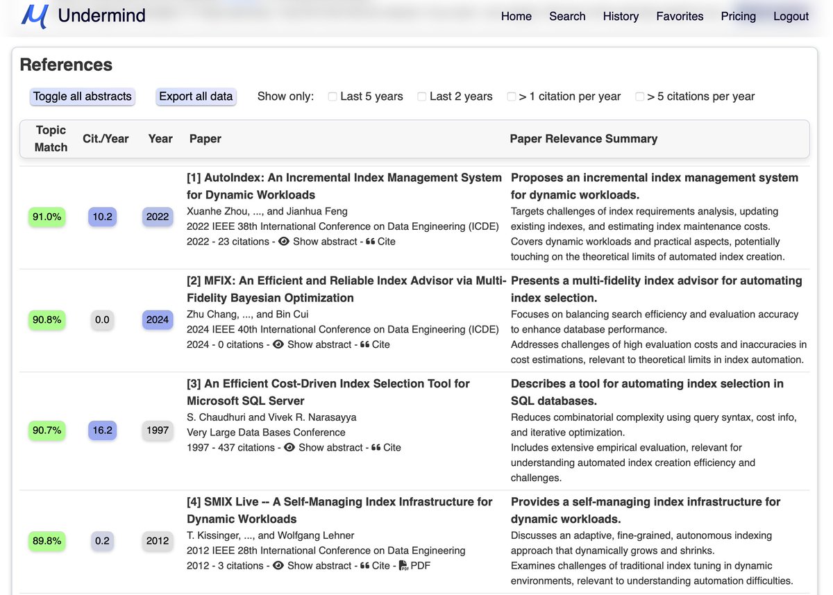 Impressed with the <a href="/UndermindAI/">Undermind</a> "research engine".  Both the prompt refining and results have been excellent for the few topics I've tried.

<a href="/levelsio/">@levelsio</a> had a viral tweet yesterday about why SQLite can't automatically add indexes. Undermine gave a complete update on the latest