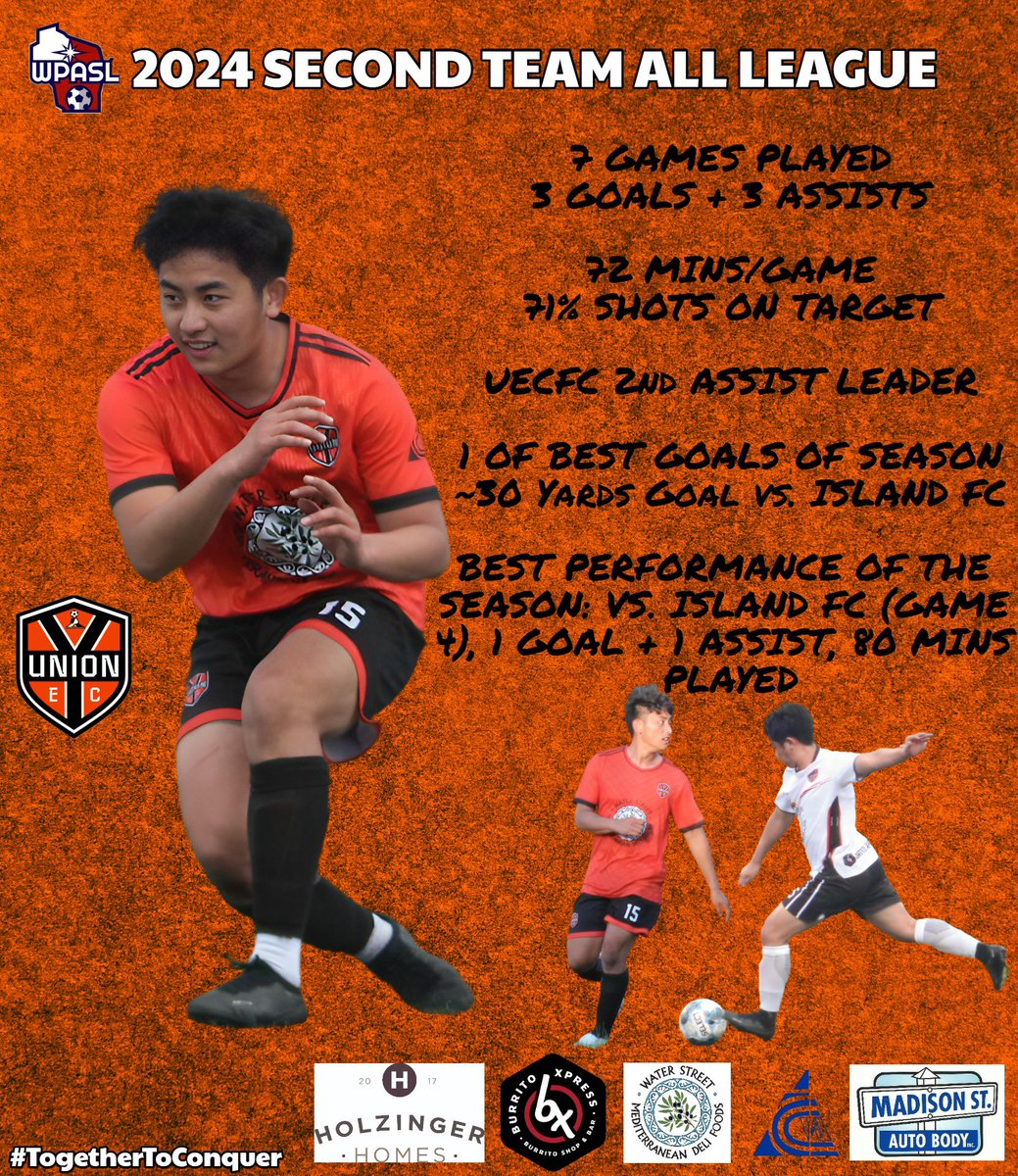 UnionECFC's tweet image. Congrats to Lu Shi Xiong for making the WPASL Second Team All League. Very respected by his peers, he brings control, stability &amp;amp; chance to win.

In 16 games w/ Union, he recorded 13 goals &amp;amp; 6 assists.

We pleased to have Lu Shi &amp;amp; honored w/ that distinction.

#TogetherToConquer
