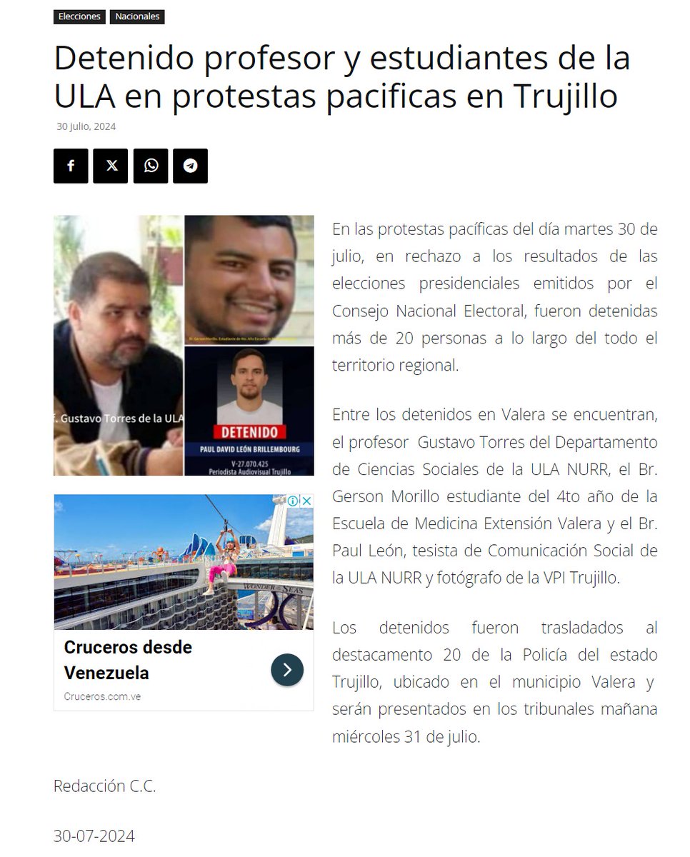 Exigimos libertad inmediata. Respeto al debido proceso y garantías constitucionales. <a href="/PrensaULA/">Noticias Prensa ULA Cuenta Oficial</a> <a href="/Cristhian_ULA/">Cristhian Rodríguez-Pdte(E)FCU ULA</a> <a href="/SecretarioULA/">Secretario Ula</a> <a href="/EgresadosULA/">Sector Egresados Ula</a> <a href="/rectoradoula/">Rectorado ULA</a> <a href="/Equipo10_ula/">Equipo 10 ULA</a> <a href="/fuerzaulaVE/">Movimiento FUERZA ULA 🤝</a> <a href="/ordenula/">Movimiento Orden Ula</a> <a href="/ULA_FCU/">FCU-ULA</a> <a href="/107ulafm/">107.7 ULA FM</a> <a href="/virgiliocastill/">Virgilio Castillo B</a> <a href="/angelandara/">Angel J. Andara</a> <a href="/elvizdanielnb/">el daniel</a>