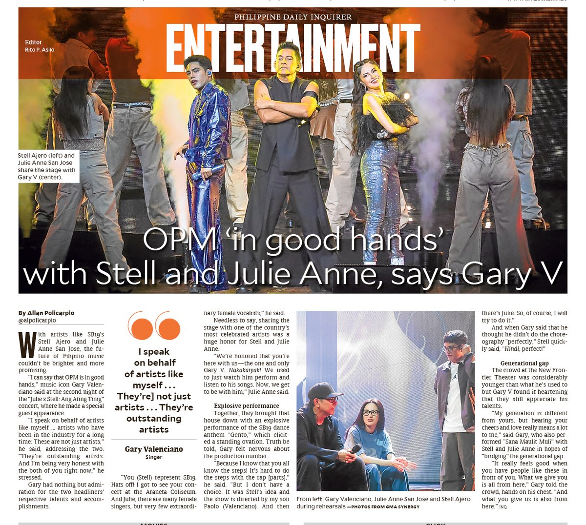 OPM ‘in good hands’ with Stell and Julie Anne, says Gary V

Read the story:
inqm.news/qphax 

<a href="/InqEnt/">Inquirer Entertainment</a> <a href="/SB19Official/">SB19 Official</a> #stellajero #sb19stell <a href="/MyJaps/">JULIE ANNE SAN JOSE</a>  #JulieAnneSanJose #GaryValenciano #concert #JulieXStell #AngAtingTinig #OPM <a href="/gmanetwork/">GMA Network</a>  <a href="/GMASynergy/">GMA Synergy</a>