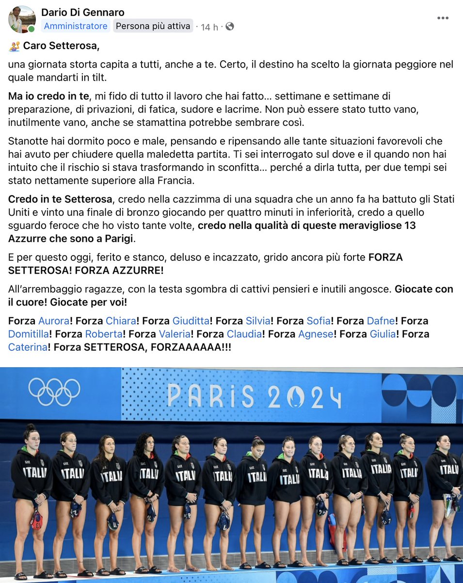 Grazie <a href="/dariodigennaro/">Dario Di Gennaro</a> ❤️

#7rosa #pallanuoto #waterpolo 
#Paris2024 #Olympics #OlimpicGames