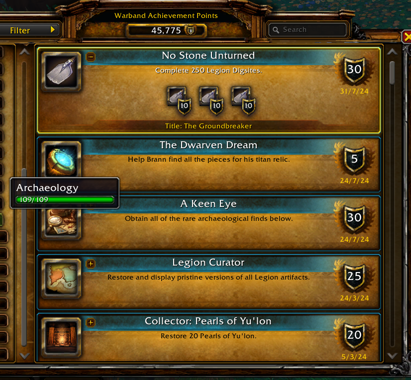 Finally done with Archaeology :D #Wow #achievements