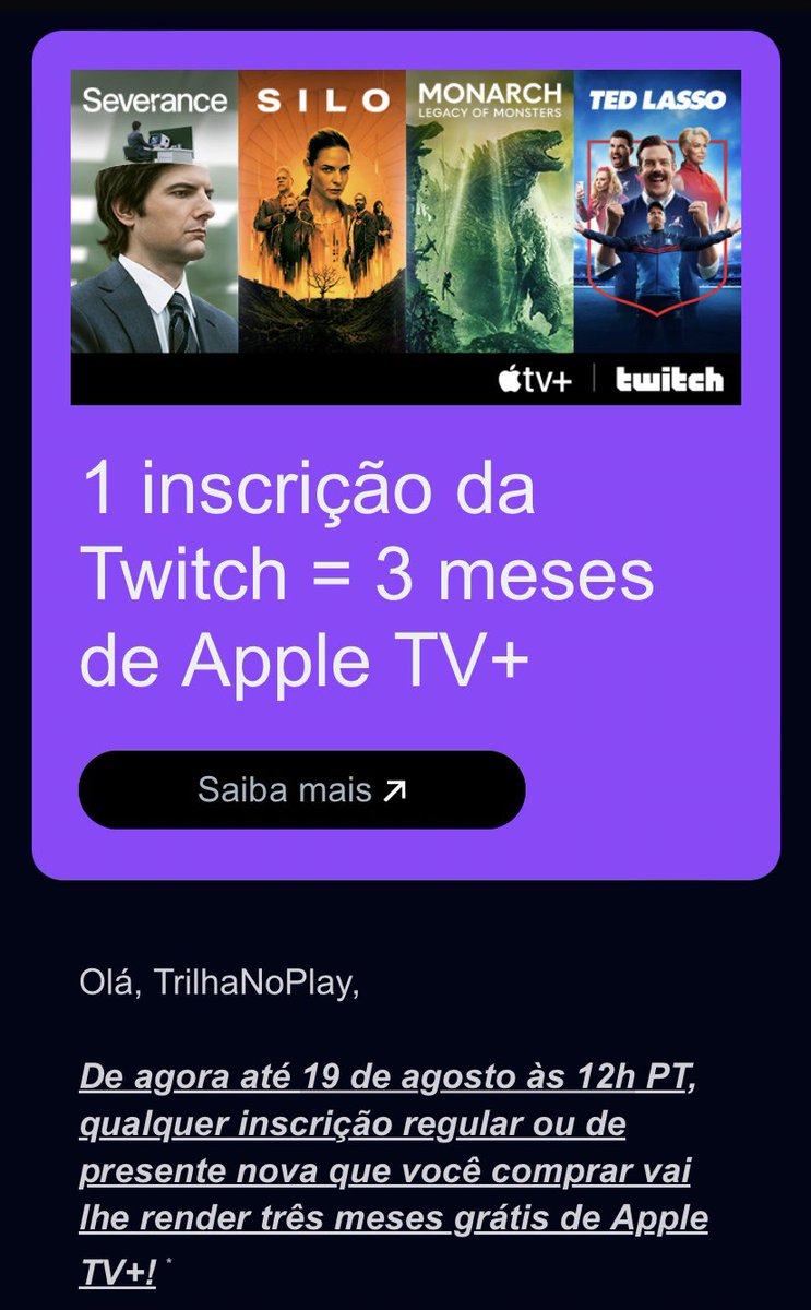 MPdeLimaa's tweet photo. Imagina ganhar 3 meses de Apple TV e ainda ajudar meu canal? 

Bacana demais! Inscreva-se aqui e ganhe um código para 3 meses de Apple TV: https://t.co/WsBgVPHzJH https://t.co/aab8vp8SMn