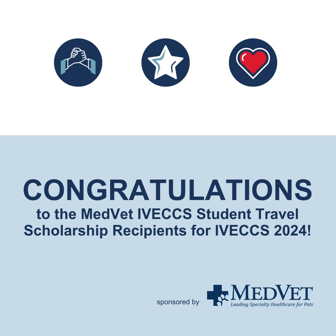 🍾 CONGRATULATIONS to the winners of the MedVet IVECCS Student Travel Scholarship!

Samantha Hahn
Alva Ronn
Paola Pardo
Rebekah James
Lacie Acosta
Shidizja Altamirano
Ziwen Meng
Kamila Takacs Zacharova