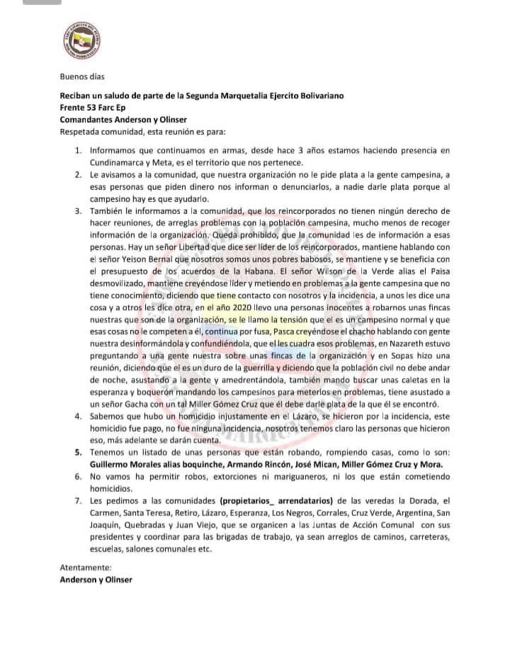 susanamuhamad's tweet photo. Expreso mi profunda solidaridad con el líder campesino y firmante de paz Fermín Betancurth - Libertad, colaborador del Ministerio de Ambiente como enlace territorial para la delimitación del páramo de Sumapaz, quien ha sido amenazado junto a otros campesinos de la región por su incansable labor comunitaria y de defensa territorial. 

Rechazamos contundentemente estos actos de estigmatización y violencia. Nos unimos al llamado campesino por la paz y reafirmamos nuestro compromiso con la protección de los líderes y lideresas que trabajan por el bienestar de nuestro territorio.