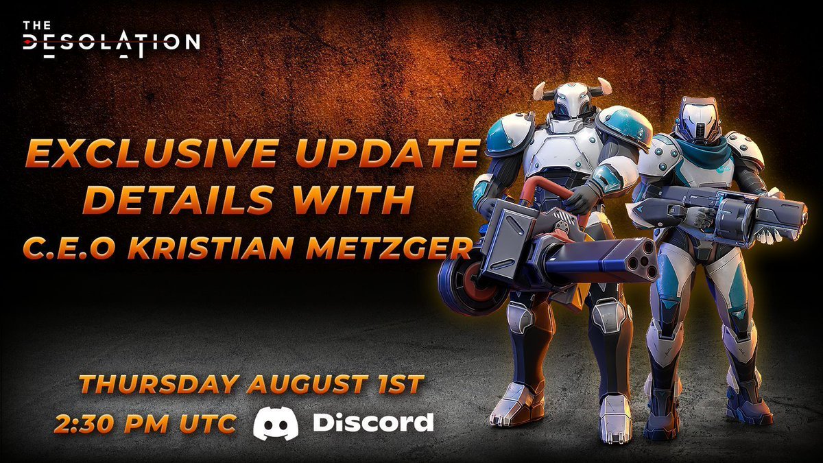OpenLoot's tweet image. Join @Play_Desolation  on their exclusive Q&amp;amp;A talk with their CEO and Game Director, Kristian Metzger! Get ready to learn the spicy updates about the game!  🌶️🎮

Join their Discord and mark your calendars now! discord.com/invite/rZ5bBYa…