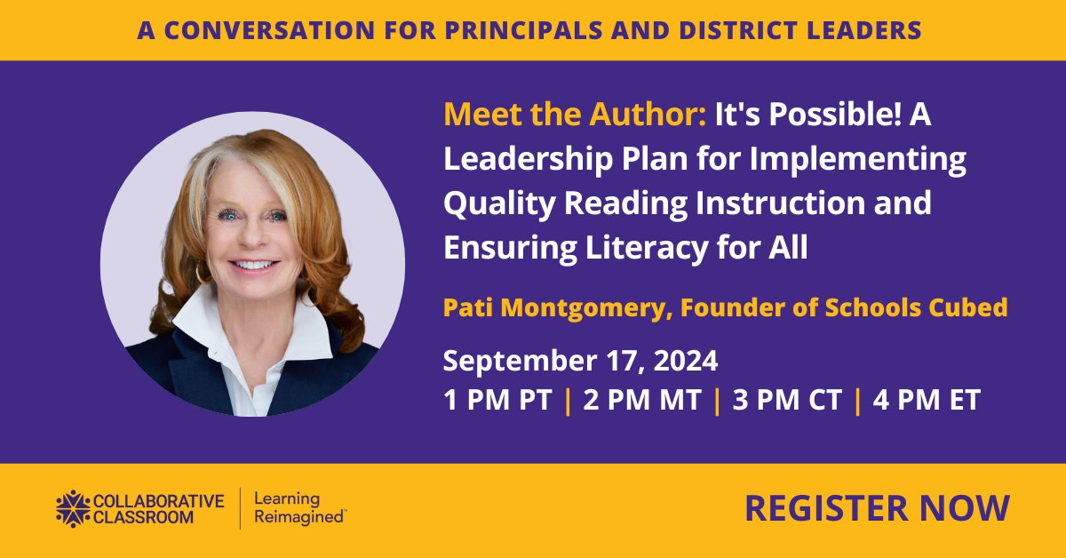 Collab Classroom (@collabclassroom) on Twitter photo Join us on 9/17 for an in-depth convo about leadership's role in systems of literacy and the science of reading with <a href="/SchoolsCubedLLC/">Pati Montgomery</a>, Pati Montgomery. Register now: collabclass.link/3WKMDaH Join us on 9/17 for an in-depth convo about leadership's role in systems of literacy and the science of reading with <a href="/SchoolsCubedLLC/">Pati Montgomery</a>, Pati Montgomery. Register now: collabclass.link/3WKMDaH