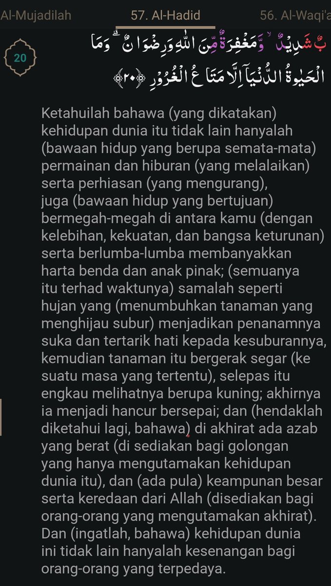 zackfaraday's tweet image. Surah al Hadid ayat 20: Teguran Allah s.w.t mengenai kehidupan di dunia