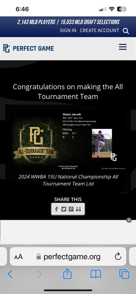 Congrats Owen on making the All Tourney Team at the WWBA!
<a href="/owen_jarrett11/">Owen Jarrett</a> 
<a href="/Kybaseballclub/">KBC</a>