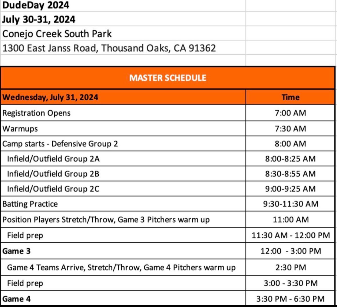 Dudeday workout and playing in game three tomorrow 7/31. <a href="/DudeDayBaseball/">Dude Day Baseball Camps</a>