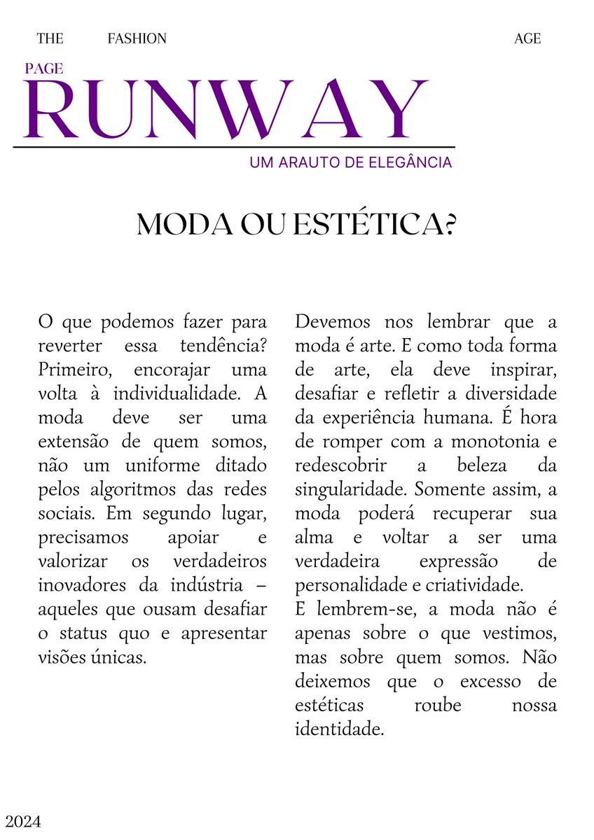 A moda perdeu sua alma em meio a tantas estéticas. Todos parecem cópias sem originalidade. Onde estão os visionários que ousam ser autênticos?
<a href="/MeuHabblet/">Habblet</a> 
#fashionblogger 
#Runway 
#magazine