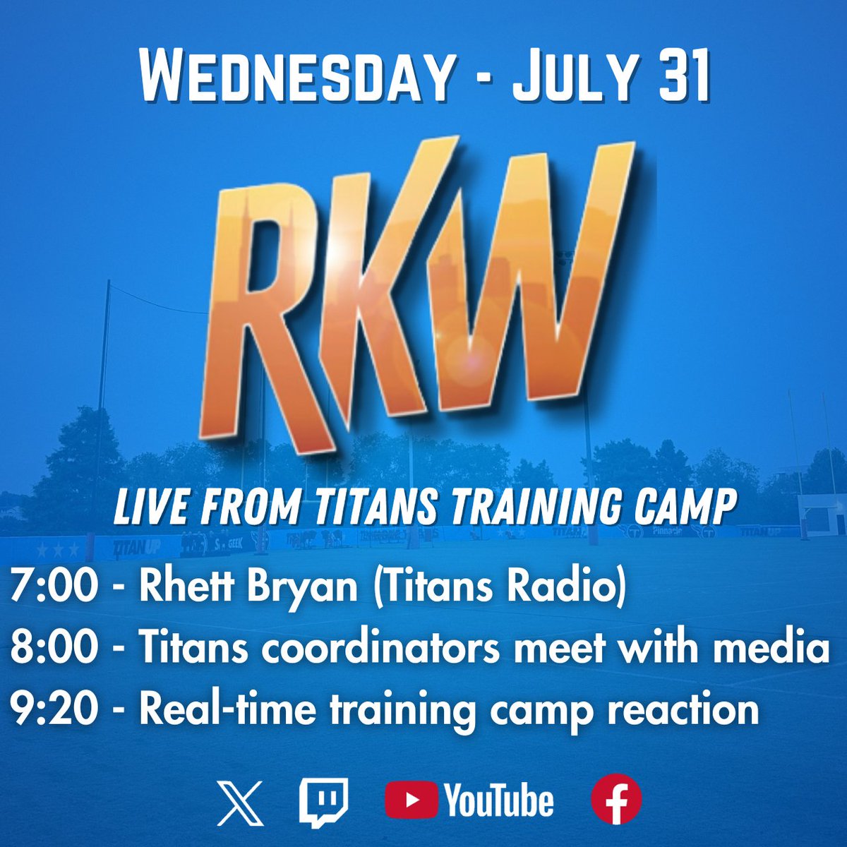On tomorrow's RKW...

Lots of reaction to the #Titans first padded practice.

<a href="/rhettbtennessee/">Rhett Bryan 📻</a> stops by at 7. Coordinators meet with the media at 8. We react to practice in hour four.

📺 youtube.com/1045TheZoneTV
🎧 tinyurl.com/ZoneLive