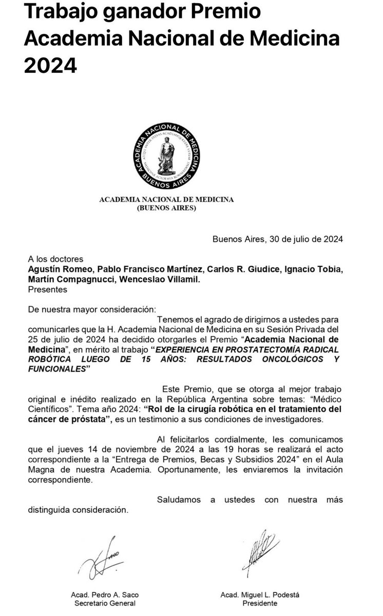 Ignacio Tobia (@tobiaignacio) on Twitter photo Felicitaciones a todo el equipo de Cirugía Robótica del Hospital Italiano. En especial a <a href="/AgustinRomeoMD/">Agustin Romeo 🇦🇷</a>. Gracias Pablo Martínez, Wenceslao Villamil por integrarme al trabajo. Un honor pertenecer a <a href="/UroHIBA/">UroHIBA</a> Felicitaciones a todo el equipo de Cirugía Robótica del Hospital Italiano. En especial a <a href="/AgustinRomeoMD/">Agustin Romeo 🇦🇷</a>. Gracias Pablo Martínez, Wenceslao Villamil por integrarme al trabajo. Un honor pertenecer a <a href="/UroHIBA/">UroHIBA</a>