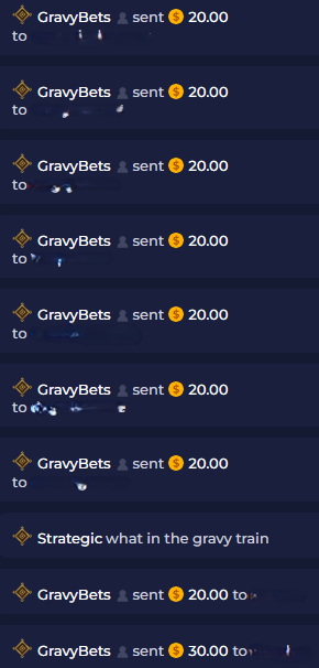 GravyBet's tweet image. If you aren't on code 'Gravy' on @rainbetcom, you obviously should be... 

***erased usernames for their privacy***

10K Weekly, 50K Monthly Races. 

Constant Giveaways, Bi-Weekly Wager Races and Raffles. 

rainbet.com/?r=gravy