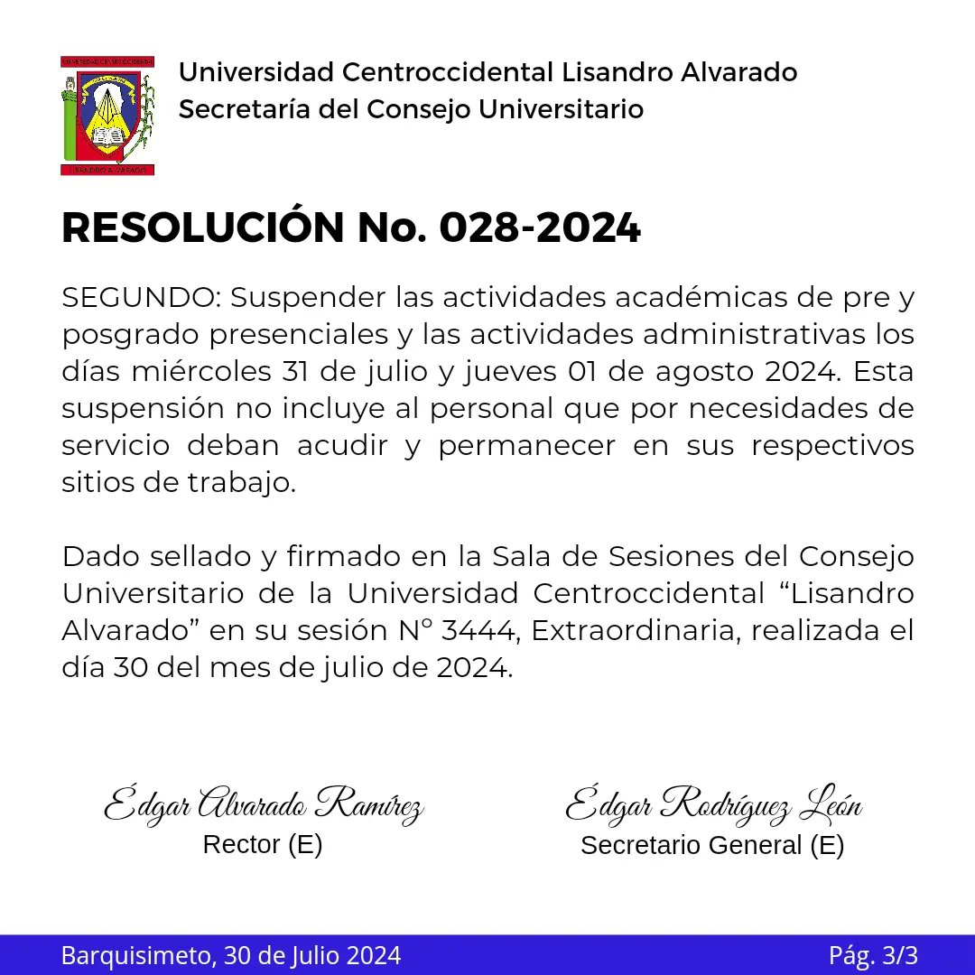 Resolución 028-2024, del Consejo Universitario de la UCLA