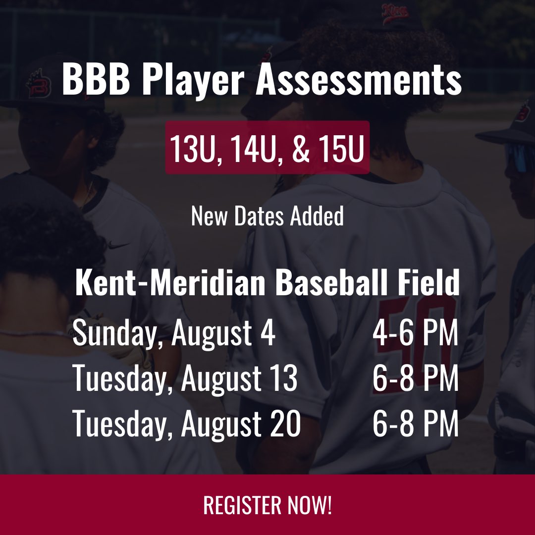 Baseball Beyond Borders (@bbbinnercity) on Twitter photo 🔴 Important Updates
The Aug. 6 player assessment for 13/14U has been canceled due to a scheduling conflict. 
➡️ Check out new dates for 13U, 14U, & 15U Assessments!
Register now: bbb.leagueapps.com/events/4045569… 🔴 Important Updates
The Aug. 6 player assessment for 13/14U has been canceled due to a scheduling conflict. 
➡️ Check out new dates for 13U, 14U, & 15U Assessments!
Register now: bbb.leagueapps.com/events/4045569…