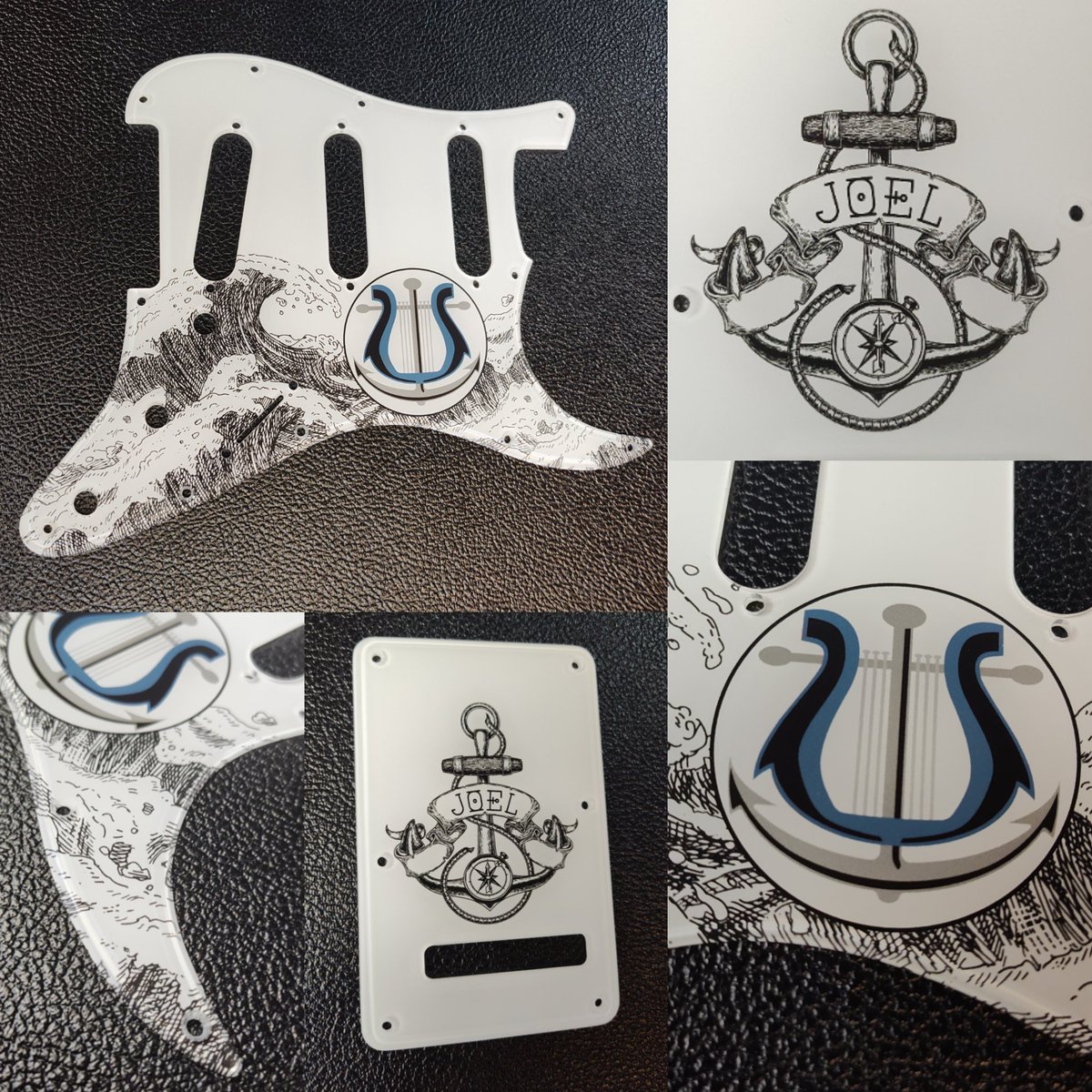 I made this custom hand drawn pickguard for my friend <a href="/billyjoel/">Billy Joel</a> seen in the photo at the last <a href="/TheGarden/">MSG</a> show on his <a href="/Fender/">Fender</a> blue Stratocaster! I incorporated his nautical Harp &amp; Anchor design logo engulfed in ocean waves. Photo of Billy: <a href="/MyrnaSuarez25/">Myrna Suarez</a>