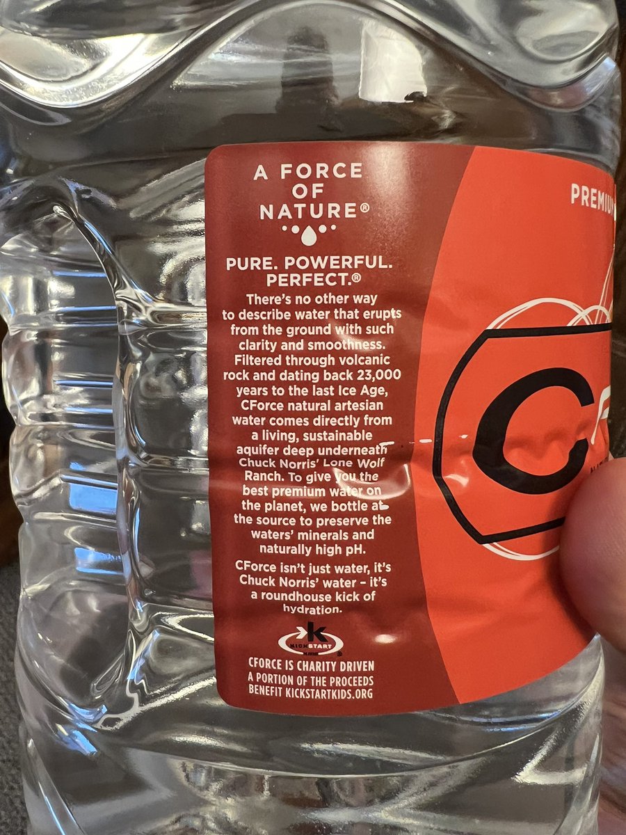 I will never drink tap water again.

"CFprce isn't just water, it's Chuck Norris water - it's a roundhouse kick of hydration."